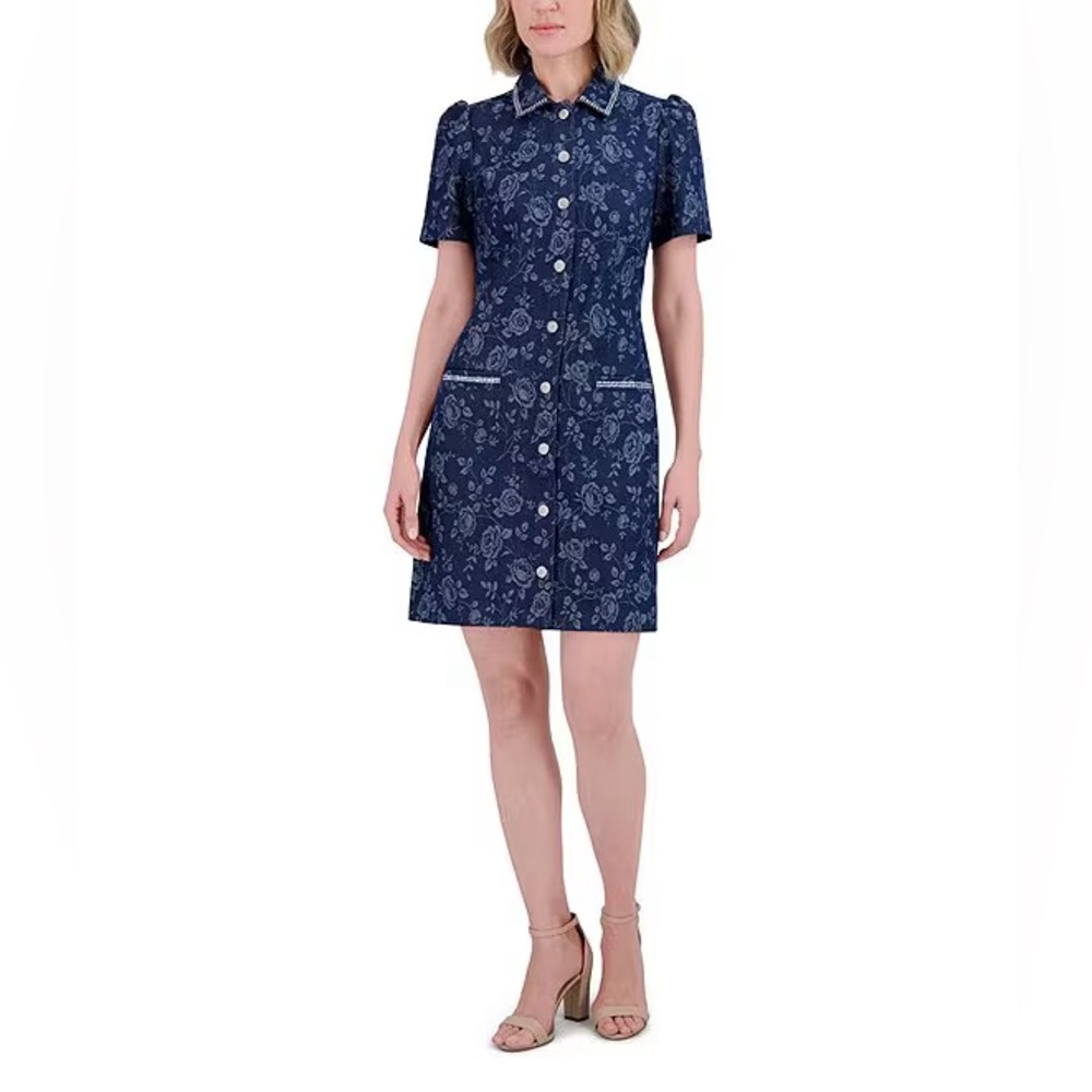 Eliza J Denim Floral Dress